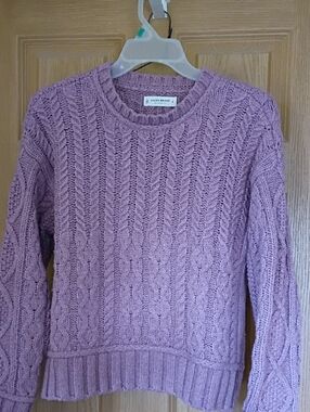 Lucky Brand Lilac Cable Knit Crew Sweater